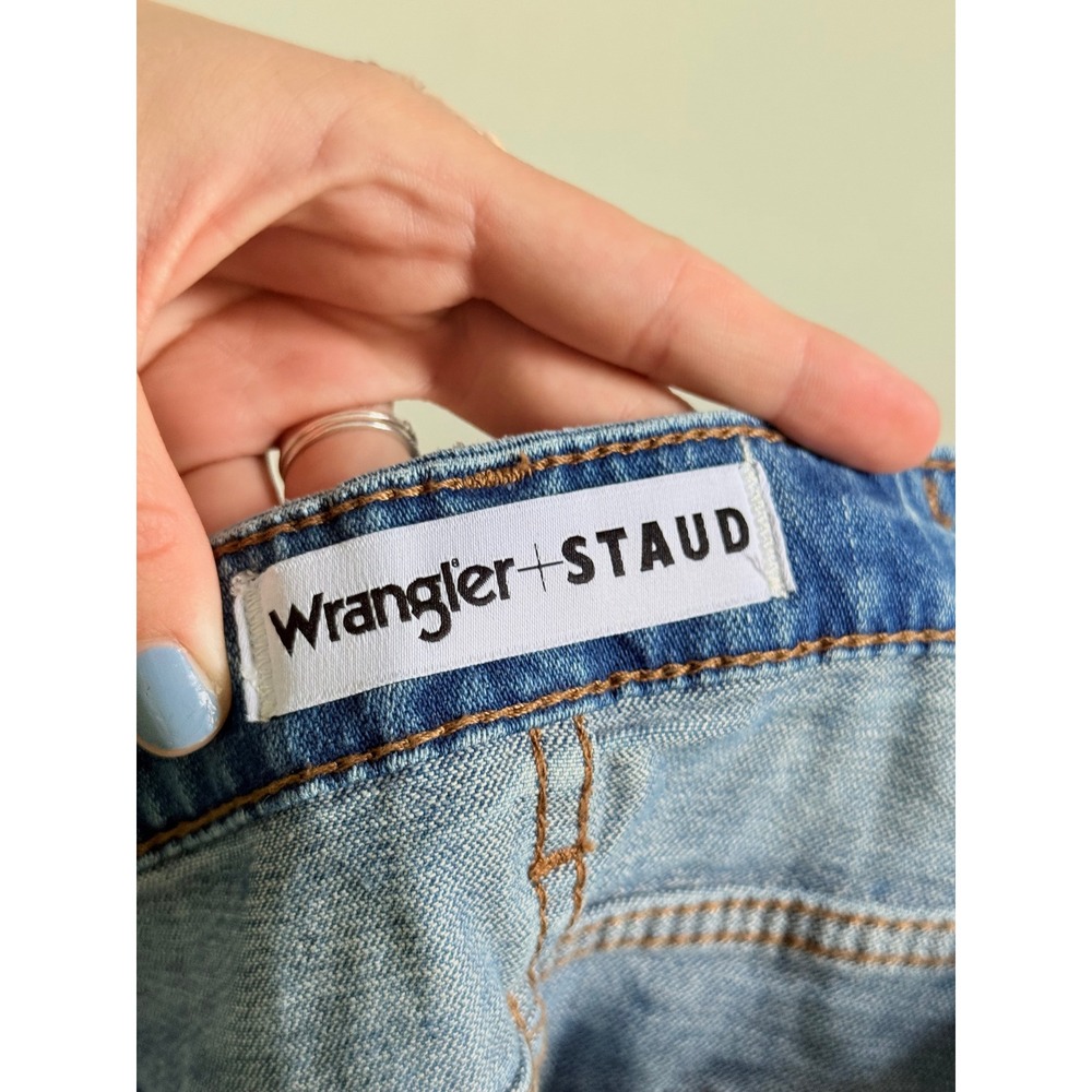 Wrangler Staud Denim Maxi Skirt Light Wash Front Slit Western Women's Size 30 - Picture 6 of 7